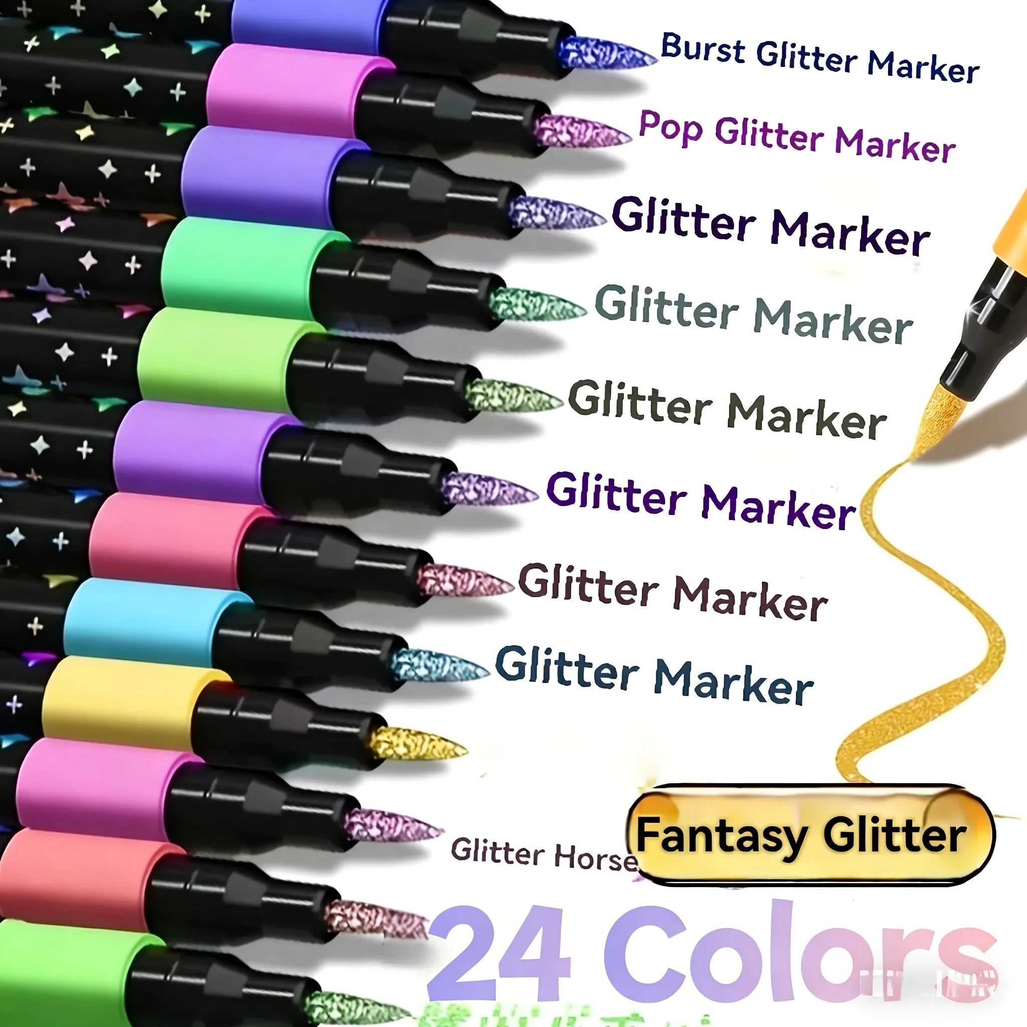 24 Colors Colorful Double-Ended Glitter Pens with Fast-Drying Glue-Like Ink - Fine Tip Tip-To-Base for Scrapbooking, Card Making