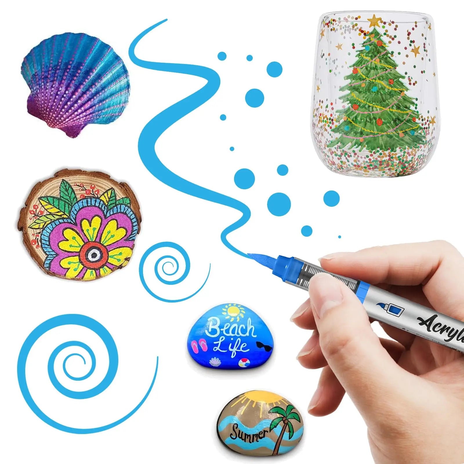 Acrylic Paint Markers ,12 pcs Brush Tip Acrylic Paint Pens Set with 9 Professional Color Series for DIY & Art Supplies