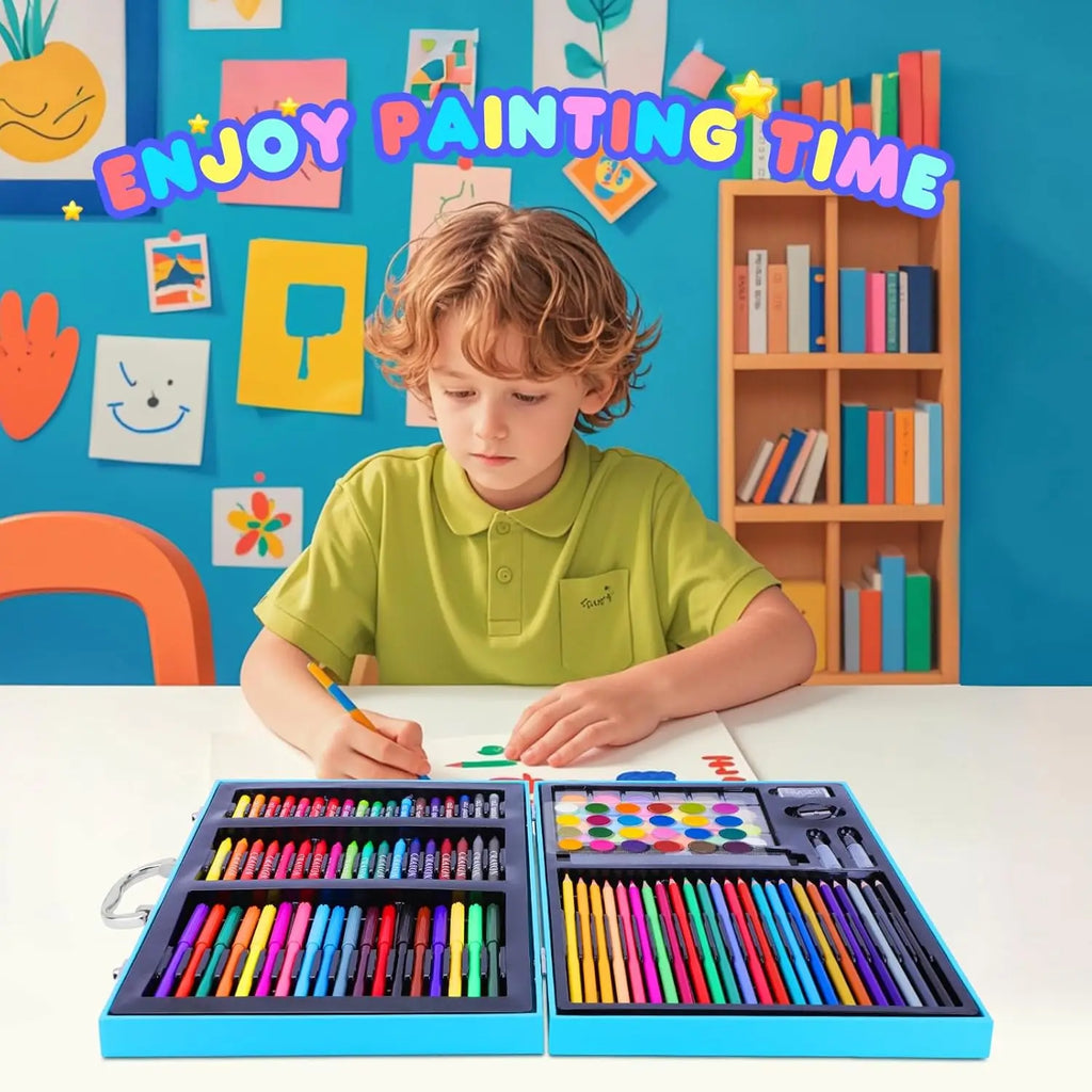 110PCS Arts & Crafts Supplies Coloring Pens Set Painting Set With Markers/Crayons/Colored Pencils/Oil Pastels/Watercolor Cakes
