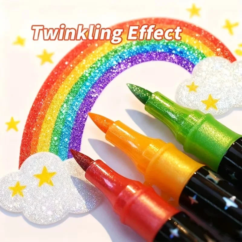 24 Colors Colorful Double-Ended Glitter Pens with Fast-Drying Glue-Like Ink - Fine Tip Tip-To-Base for Scrapbooking, Card Making