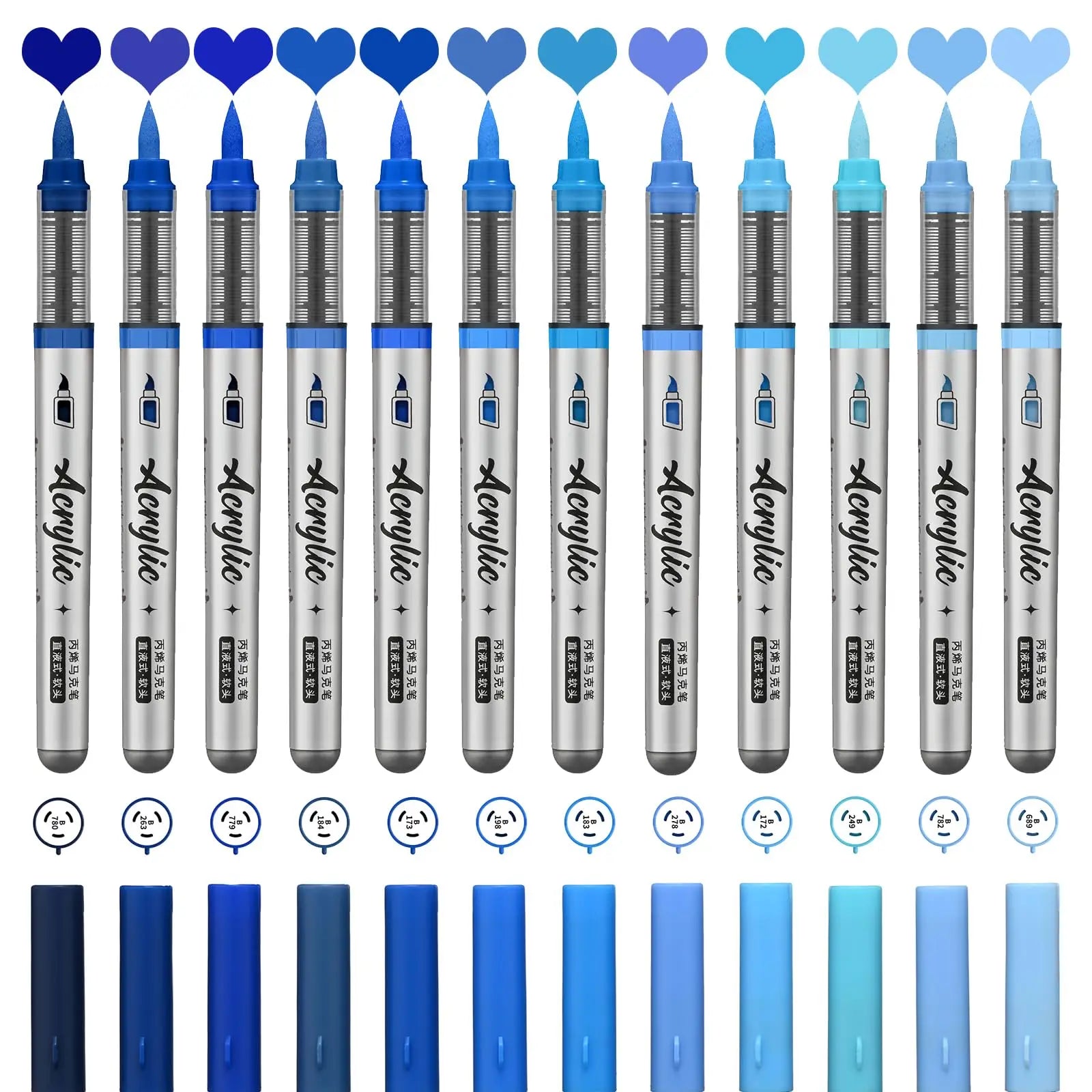 Acrylic Paint Markers ,12 pcs Brush Tip Acrylic Paint Pens Set with 9 Professional Color Series for DIY & Art Supplies