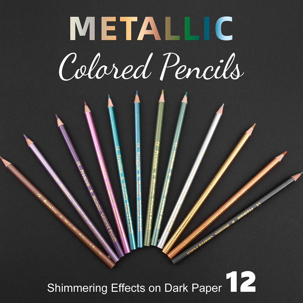 Brilliant Color Metallic Colored Pencils, 12 Pcs Assorted Drawing Colored Pencils for Adult Artists Coloring