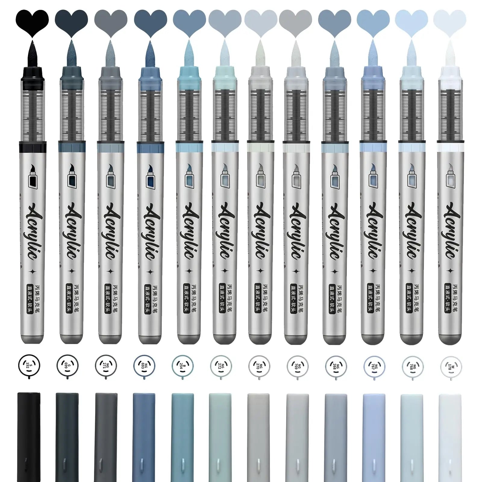 Acrylic Paint Markers ,12 pcs Brush Tip Acrylic Paint Pens Set with 9 Professional Color Series for DIY & Art Supplies