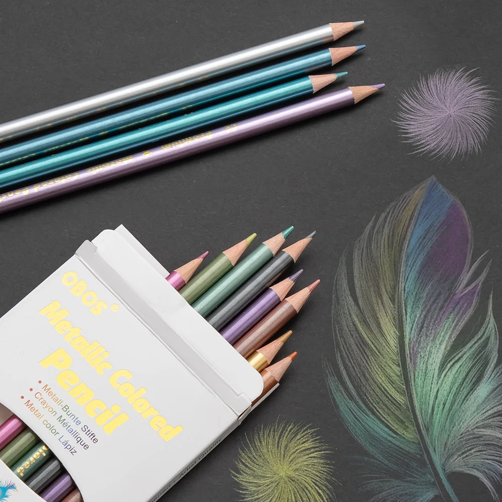 Brilliant Color Metallic Colored Pencils, 12 Pcs Assorted Drawing Colored Pencils for Adult Artists Coloring