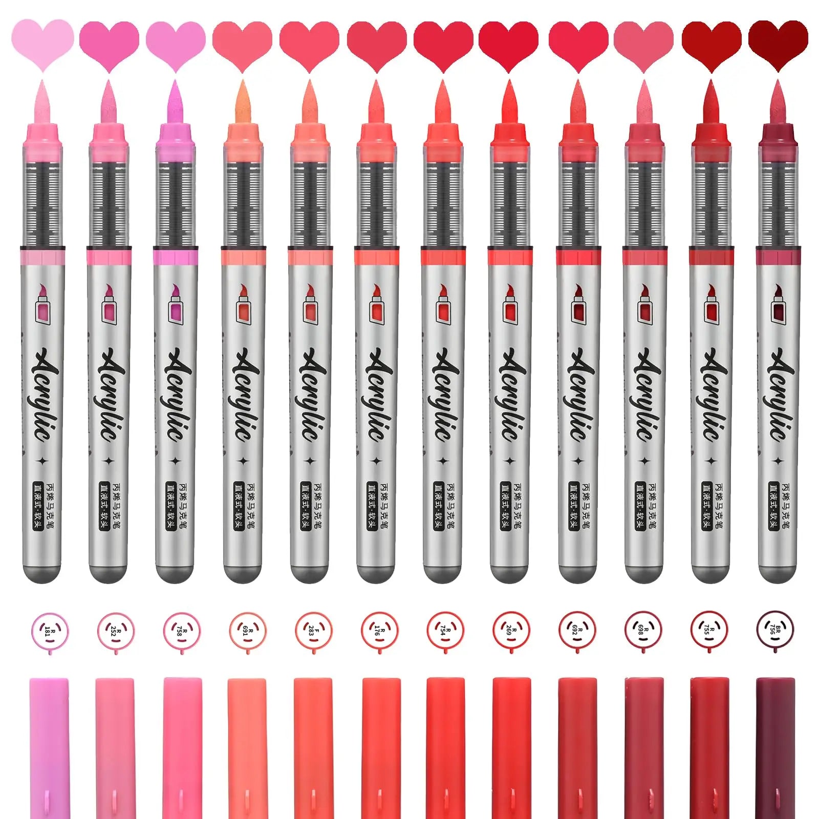 Acrylic Paint Markers ,12 pcs Brush Tip Acrylic Paint Pens Set with 9 Professional Color Series for DIY & Art Supplies