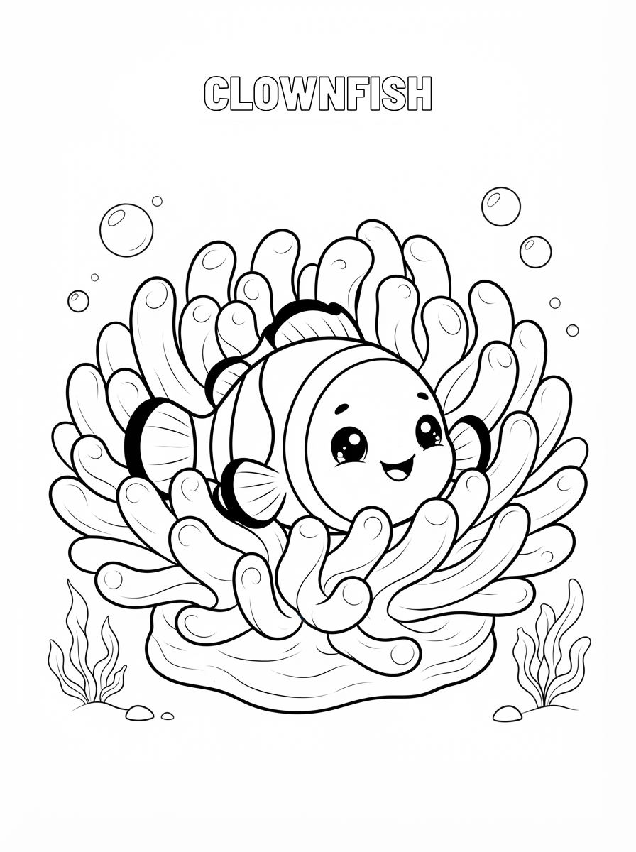 Chibi Ocean Animals Coloring Book - 30 Printable PDF Pages (US Letter Size: 8.5" × 11")