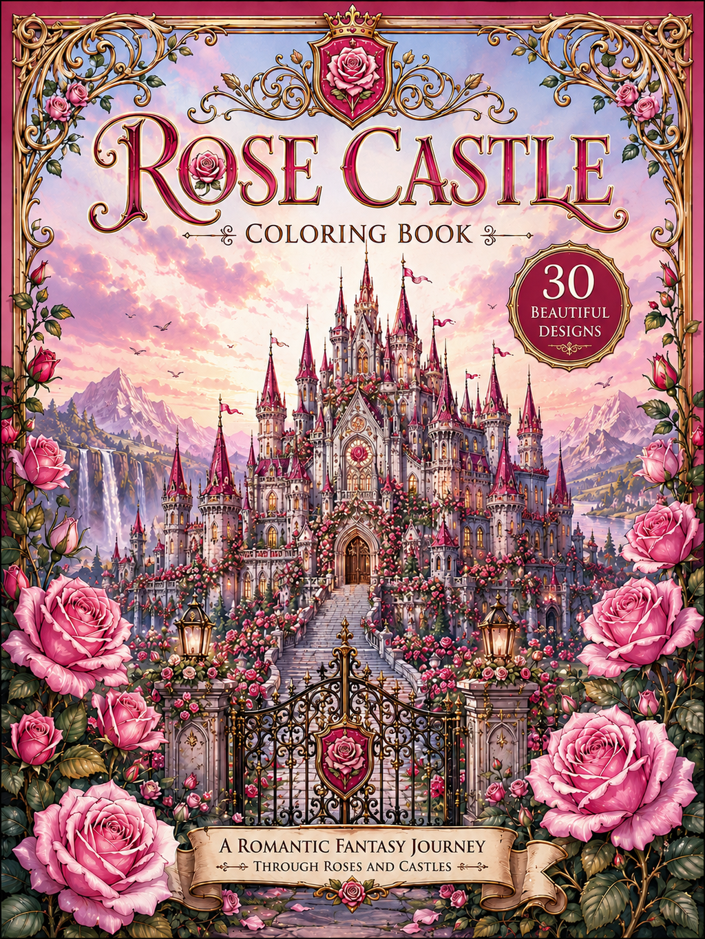 Rose Castle Coloring Book – Digital Download – 30 Printable Coloring Pages (PDF)