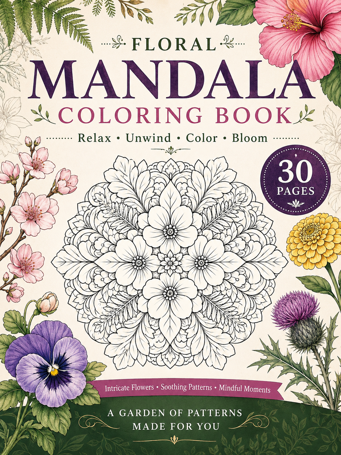 Floral Mandala Coloring Book – Digital Download – 30 Printable Coloring Pages (PDF)