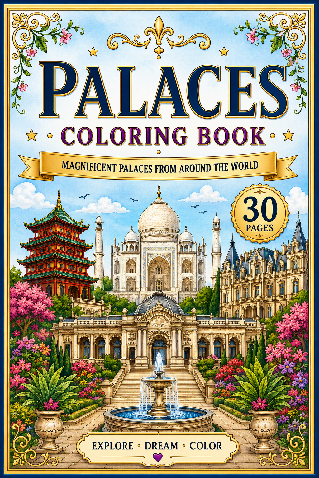 Palaces Coloring Book- Digital Download 30 Printable Coloring Page (PDF)
