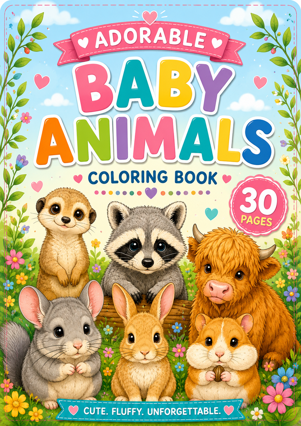 Adorable Baby Animals Coloring Book – Digital Download – 30 Printable Coloring Pages (PDF)