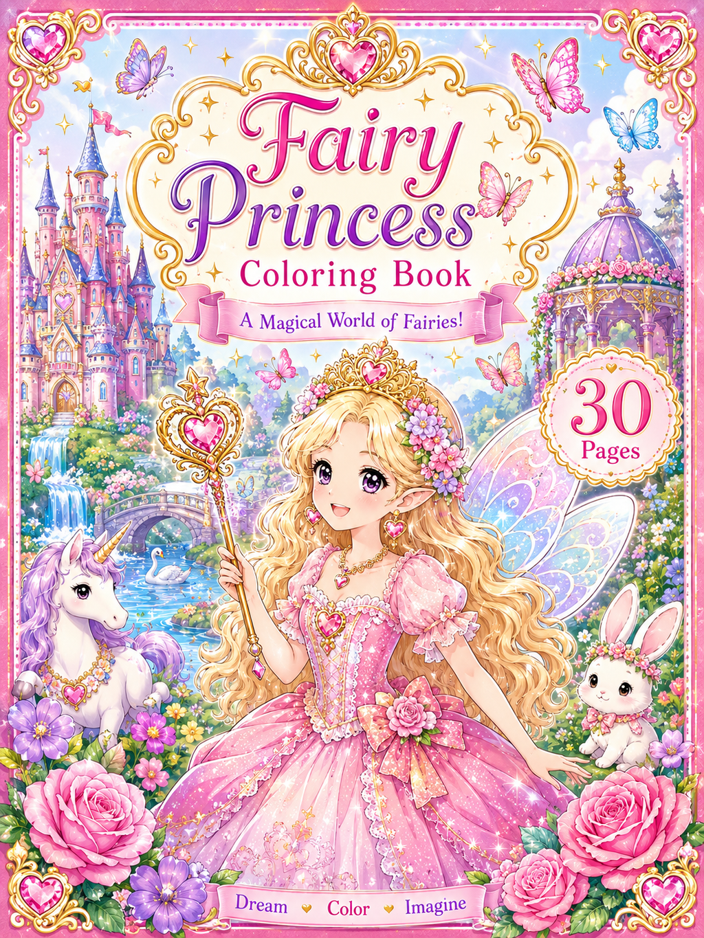 Fairy Princess Coloring Boook – Digital Download – 30 Printable Coloring Pages (PDF)