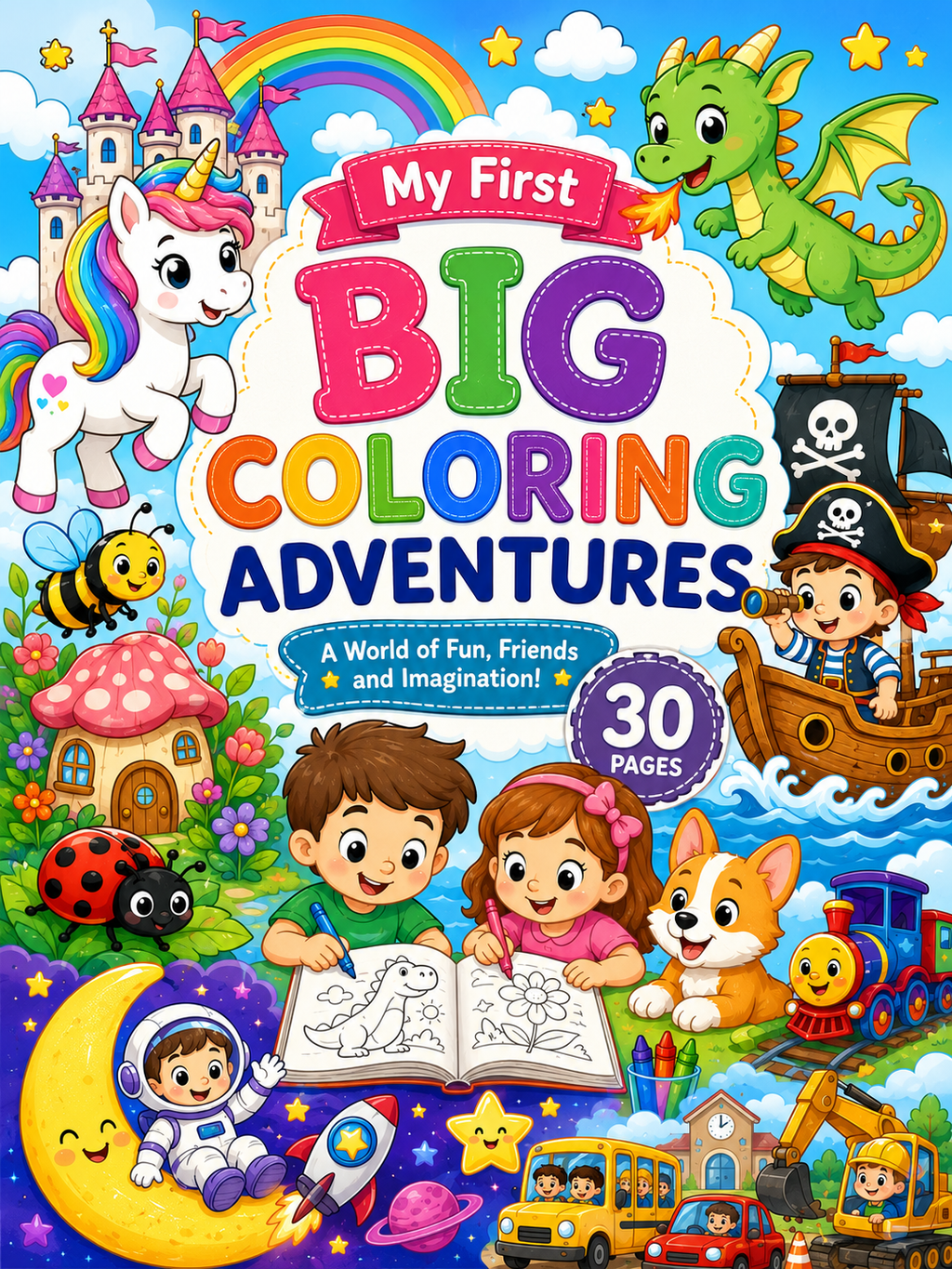 My First Big Coloring Adventures Coloring Book - Digital Download – 30 Printable Coloring Pages (PDF)