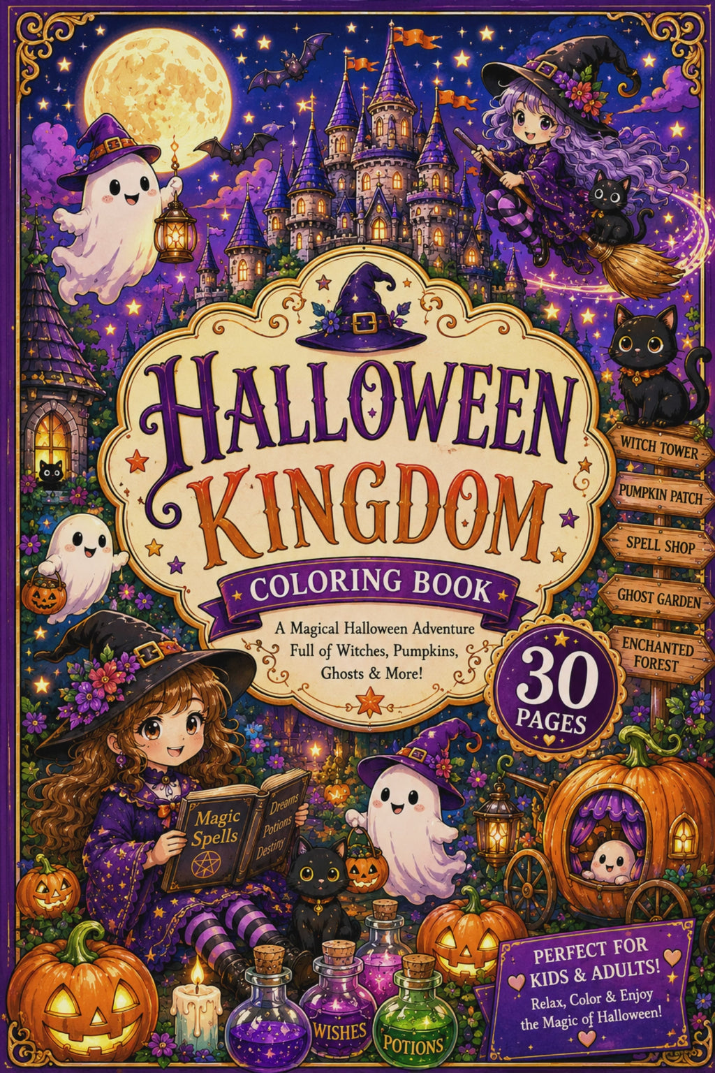 Halloween Kingdom Coloring Book – Digital Download – 30 Printable Coloring Pages (PDF)