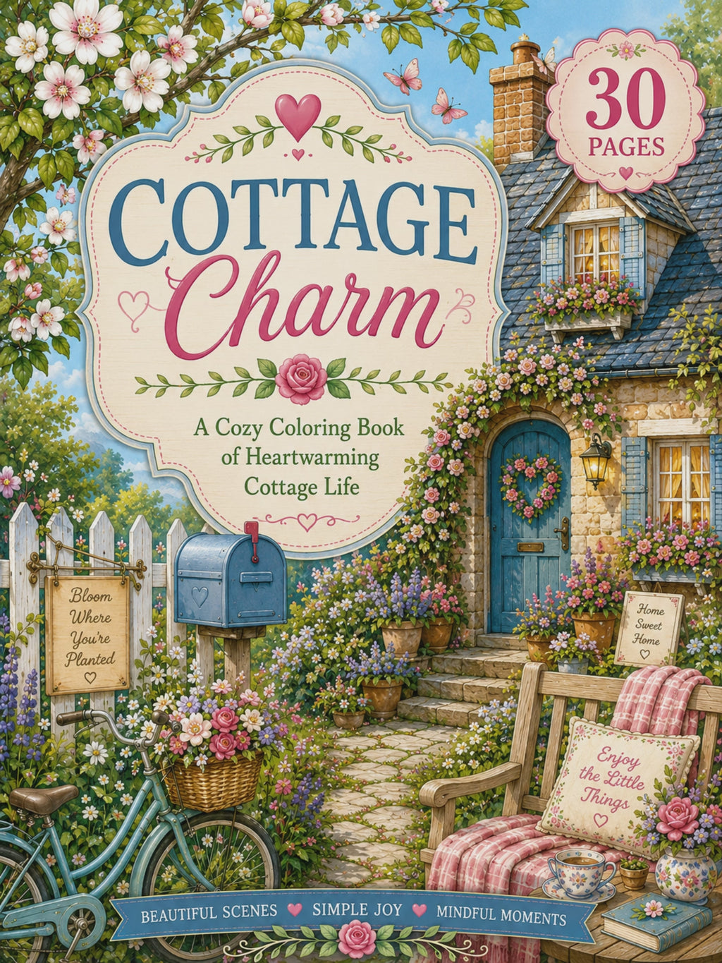 Cottage Charm – Digital Coloring Book – Digital Download – 30 Printable Coloring Pages (PDF)