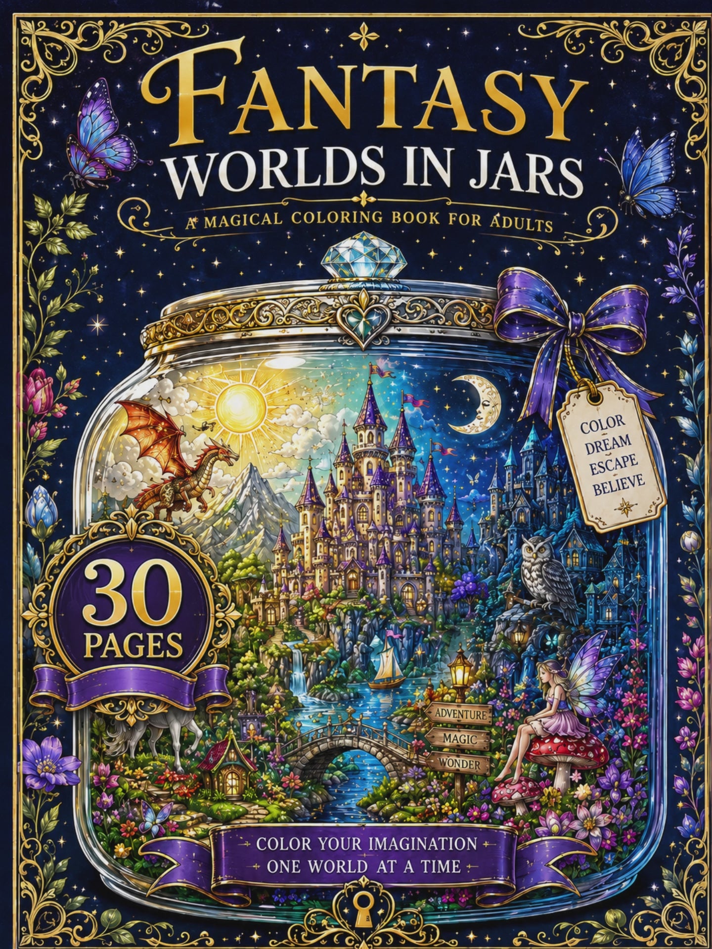 Fantasy Worlds in Jars Coloring Book - Digital Download – 30 Printable Coloring Pages (PDF)