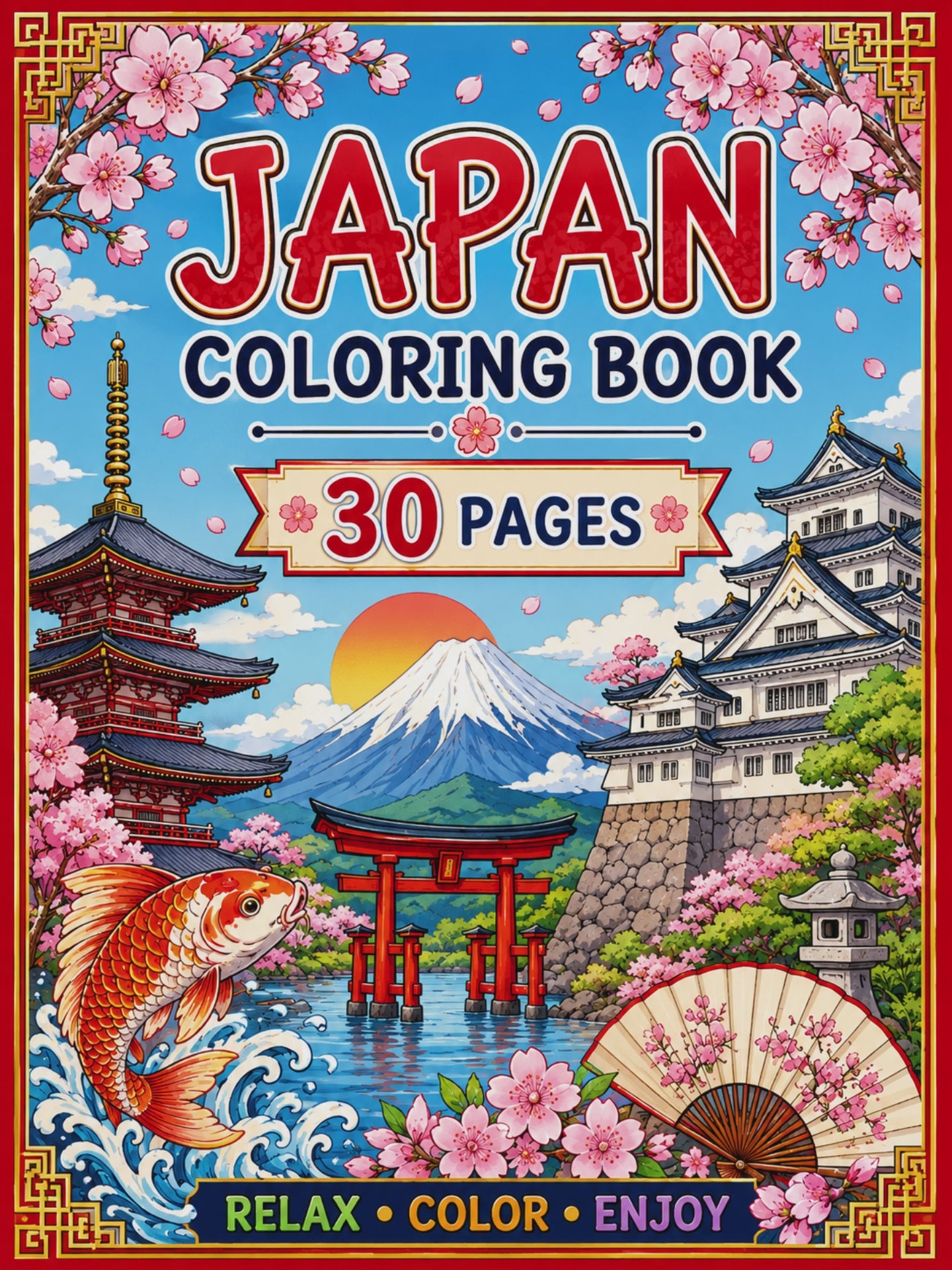Japan Coloring Book - Digital Download 30 Printable Coloring Page (PDF)