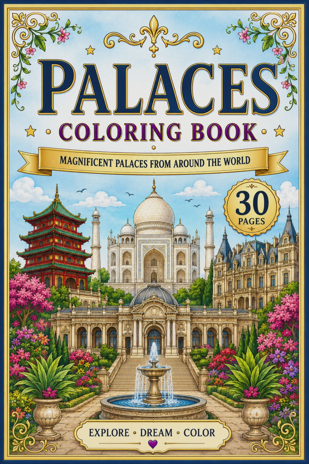 Palaces Coloring Book- Digital Download 30 Printable Coloring Page (PDF)