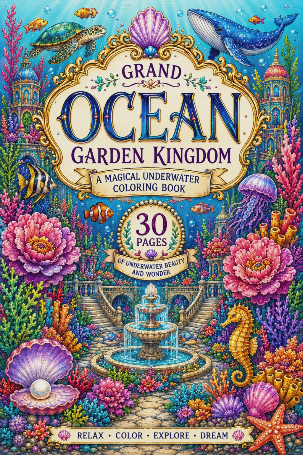 Grand Ocean Garden Kingdom - 30 Printable Coloring Pages (PDF)