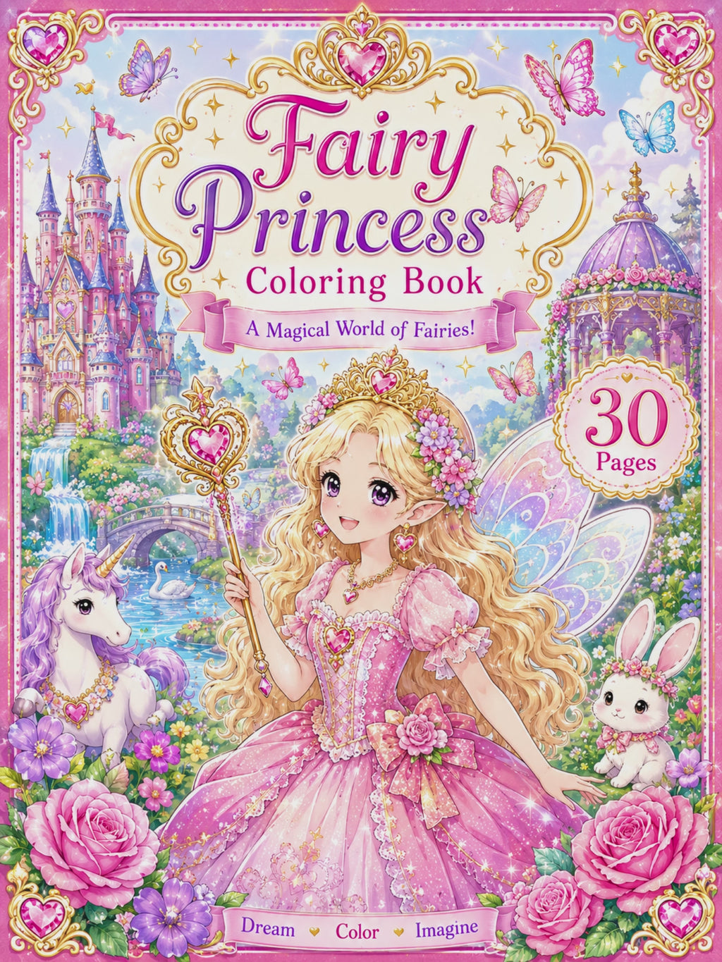 Fairy Princess Coloring Boook – Digital Download – 30 Printable Coloring Pages (PDF)