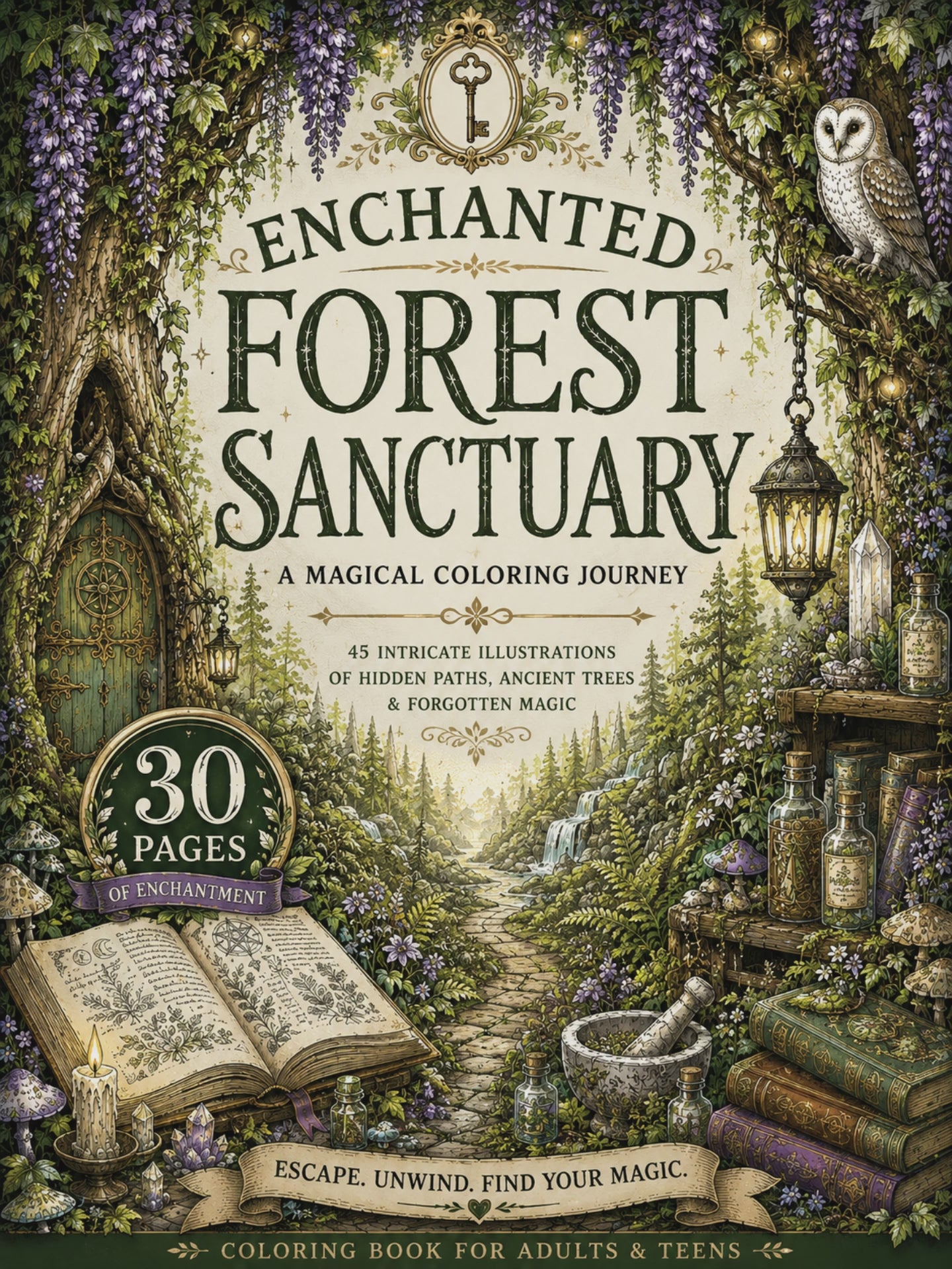 Enchanted Forest Sanctuary Coloring book - Digital Download 30 Printable Coloring Page (PDF)