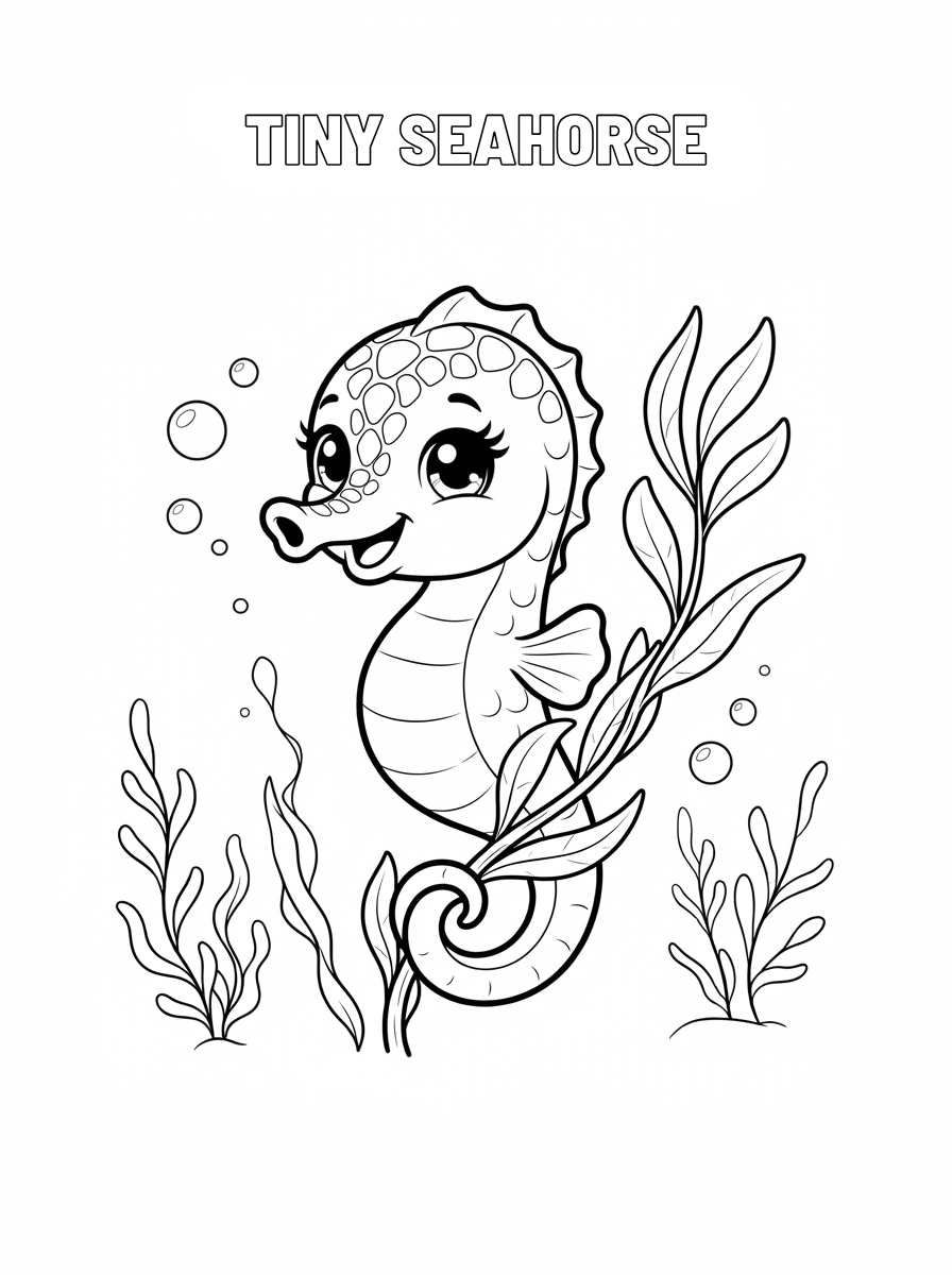 Chibi Ocean Animals Coloring Book - 30 Printable PDF Pages (US Letter Size: 8.5" × 11")